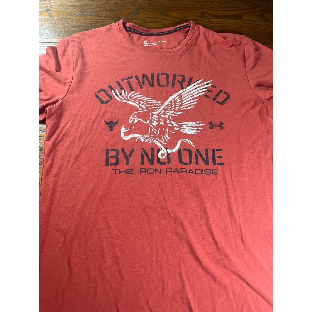 Under Armour Project Rock Shirt Men Medium Red Outworked By No One Iron Paradise